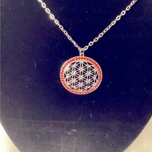 Orange Silver Tone Necklace with Pendant